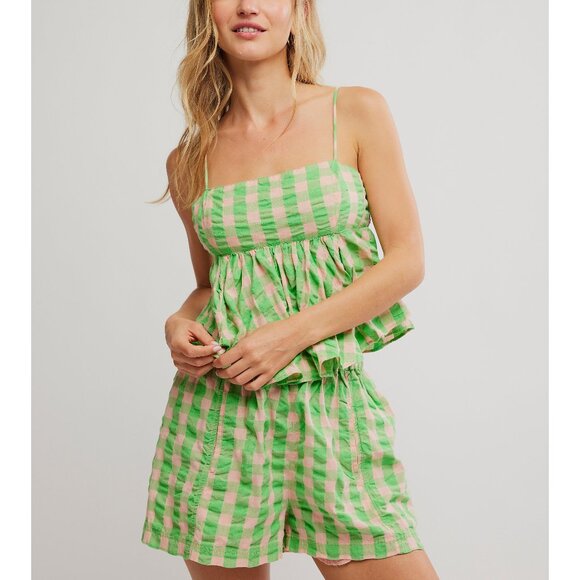 FREE PEOPLE Mia Plaid Tank / Exotic Lime Combo - Picture 2 of 6